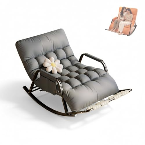 Mecedora Jardin Exterior, Con Respaldo 5 Posiciones Y Reposapiés De Masaje, Gris Y Naranja, 93 x 111 x 50 cm, Tela Resistente A Arañazos, Soporta 250 kg, Ideal Para Interior Y Exter(Color:gris)