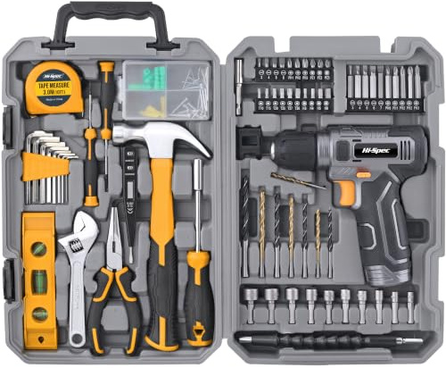 Hi-Spec 8V Cordless Drill Driver & Home Tool Kit with Accessories, Gray | Fast assembly jobs, cord-free control, compact case storage, wood metal masonry accessories, project ready, fast setup