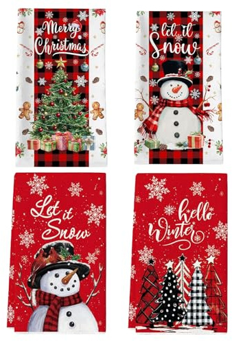 QITHGYD Geschirrtücher Weihnachten, 4er Set Weihnachtsdeko Küche, Festliche Tischdeko, 40 x 60 cm, Polyester, Weihnachtsdeko Innen