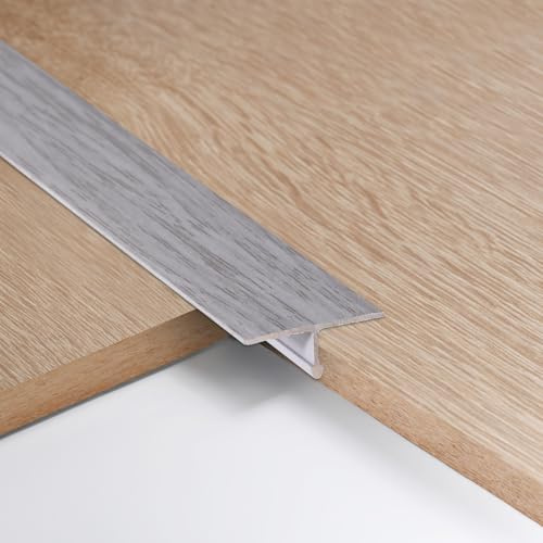Zayejod Aluminium-T-Formleisten Flacher Bodenübergangsleiste Übergangprofil Türschwellen Bodentrennstreifen Fußböden Abdeckleisten- 2cm x 0.9m x 3pcs Hellgraue Eiche