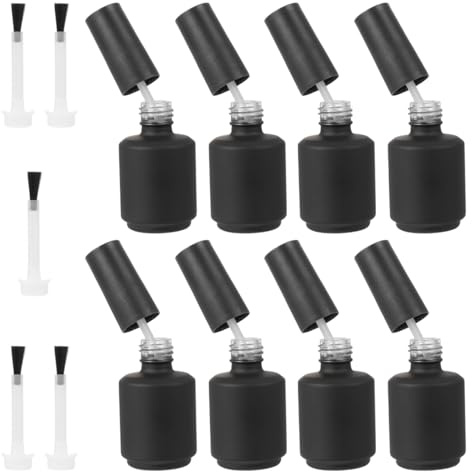 JOINPAYA 8 Pcs Empty Glass Nail Polish Bottles 15ml, Matte Black UV-Shielding Gel Polish Containers with 5 Replacement Brushes, Refillable Varnish Bottles for DIY Nail Art & Professional Salon