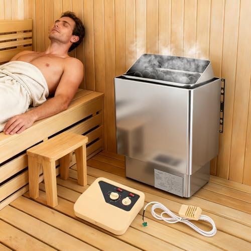 Poêle de sauna électrique 6 kW pour intérieur et extérieur avec commande externe, minuterie de 3 heures, réglage de la température 0°-120°C, convient pour 6-8 m³, idéal pour un usage commercial et