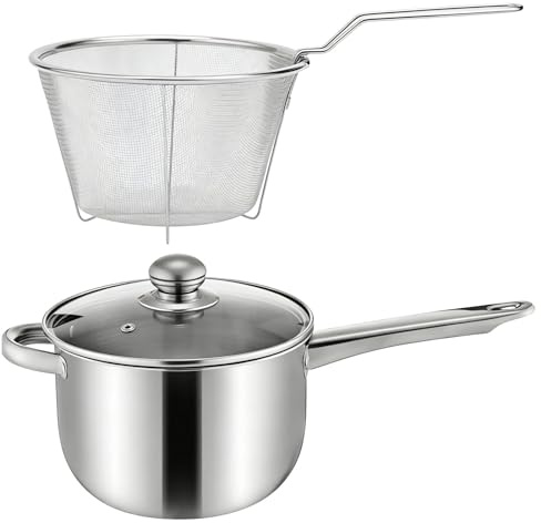 Pentola friggitrice - Utensile da cucina di grande capacità con manico lungo - Padella per cucina casa appartamento campeggio | Adatto per cucine elettriche e induzione, casa, cucina, appartamento