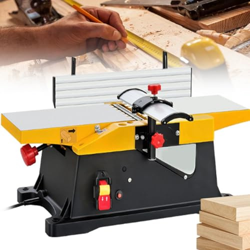 Raboteuse À Bois Multifonction Sur Table 6 Pouces, Dégauchisseuse-raboteuse Robuste, 12000 Tr/min Haute Vitesse, Profondeur de Coupe Réglable 0-3 Mm, pour la Coupe