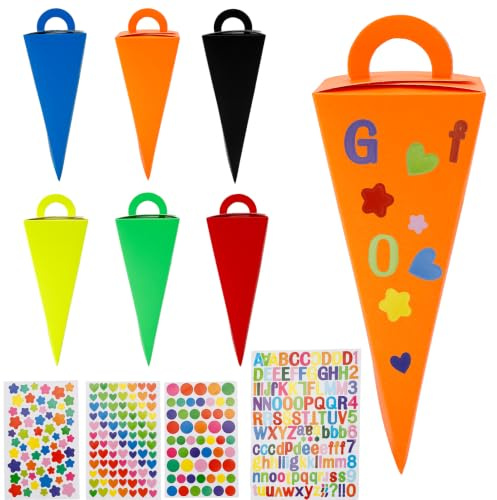 Pack of 24 School Cones, Blank Craft Set, DIY Gift Bag