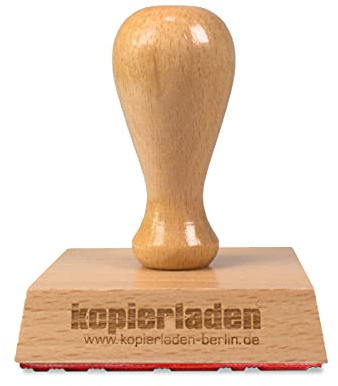 Personalisierbarer Holzstempel 60mm mit eigenem Logo und Text - Adressstempel und Textstempel selbst gestalten - optional mit Tinte und Kissen