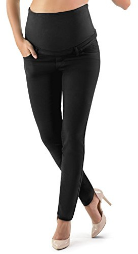 Milano - Jeans Premaman Donna Basic, Super Elasticizzato e Comodo, Pantaloni Skinny, Abbigliamento per Ogni Fase della Gravidanza (Nero, XS)