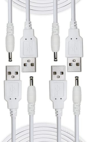 Liwinting 4pcs 1.5m USB vers DC 5 Volt 3.5 mm x 1.35 mm Barrel Jack Power Câble - Blanc