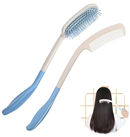 Fanwer Set med kam- och hårborste med lång räckvidd passar äldre och handfunktionshindrade obekväma aktiviteter i övre extremitet (2 st)