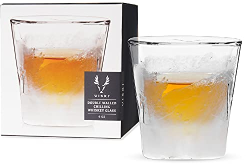 Viski Glacier Whiskey Glass, Double Walled Chilling Whiskey Glass, Active Cooling Gel, 6 Ounces, Clear Glass, Chilling Technology, Set of 1