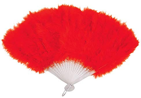 21Fashion Womens Fancy Red Black White Fluffy Feather Hand Fan Ladies Burlesque Fancy Dress Party Accessory Red 45cm x 27cm