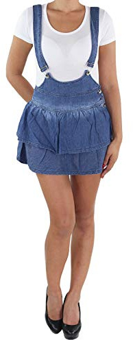 Sotala Damen Jeans Latzrock Mini Rock Latzjeans Jeansrock Minirock Träger Stretch Jeanskleid Minikleid Jeansmini Denim Latzkleid Sommerkleid A 38 (M)