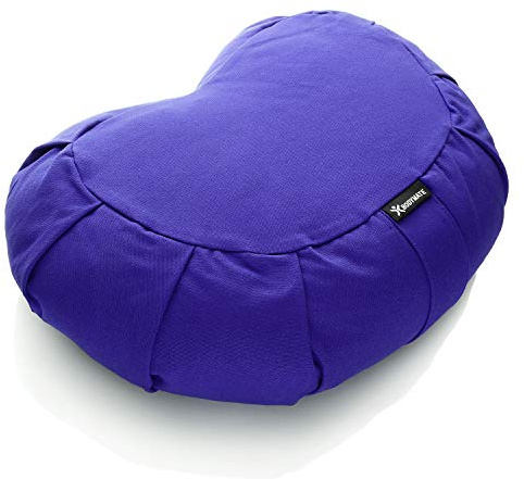 BODYMATE Cojín de Yoga Media Luna 42 cm Largo 30 cm Ancho 15 cm Alto | Relleno de cáscaras de Trigo sarraceno | Funda extragruesa y Lavable en Lavadora de algodón 100% | Cojín de meditación
