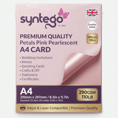 Blütenblätter, Rosa, Perlglanz, Schimmer, doppelseitig, A4, dekorative Karte, 290 g/m², 50