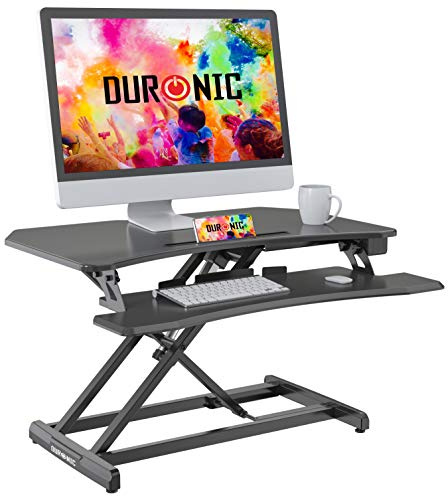 Duronic Standing Desk Converter DM05D22 Adjustable Sit Stand Desks Workstation Wood Height Adjusting Sitting Riser for Office Table PC Laptops Computer Monitor Screen Keyboard and Mouse