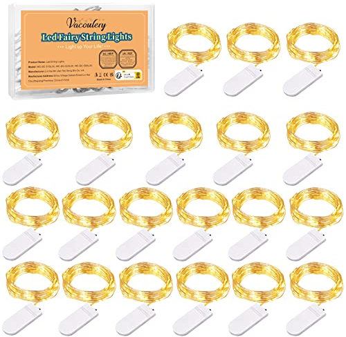 Vacoulery LED Lichterkette Batterie, 20 Stück Kupfer Drahtlichterkette 1M 10 LEDs Weihnachtsbeleuchtung für Innen und Aussen Dekoration (Warmweiß)