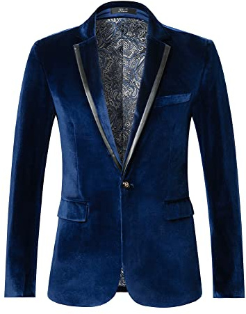 THWEI Mens Velvet Blazer One Button Slim Fit Sport Coat, P-Royal Blue, XXL