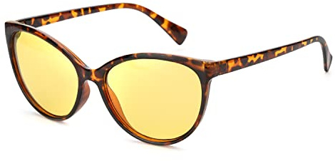 TJUTR Polarized Night-Vision Glasses for Women, HD Night-Driving Glasses Reduce Glare Nighttime Glasses UV Protection (White Floral Frame/Yellow Night-Vision Glasses)