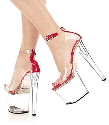 TIKENBST High Heels 20CM Stage Transparente Catwalk Crystal Sandalen Pole Dance Dress Schuhe,Red-44
