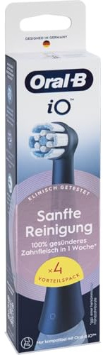 Oral-B iO Sanfte Reinigung – ORIGINAL Aufsteckbürsten für Elektrische Oral-B iO Zahnbürsten – Bürstenköpfe, Zahnbürstenaufsatz, Ersatzbürsten für empfindliches Zahnfleisch – Schwarz, 4 Stück