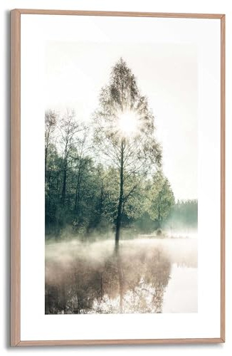 REINDERS Gerahmtes Bild, Sonne durch die Bäume, Wohnzimmer, Bilder, Wanddeko, Room Decor, MDF, Grün, 30 x 20