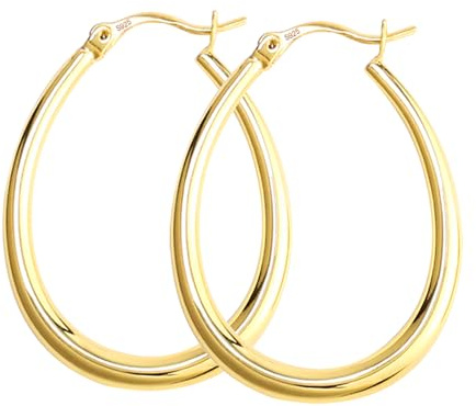 KISSPAT Große Oval Gold Creolen Ohrringe für Damen, 925er Sterlingsilber, Wasserfest, Hypoallergen, Creolen Design, Perfekt für jeden Anlass