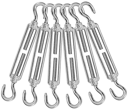 Jamiikury 6PCS M6 Hook & Hook Turnbuckle 304 Stainless Steel Turnbuckle Wire Rope Tension Heavy Duty Turnbuckles for Cable Railing Wire Rope Hardware Kit (M6, Hook & Hook)