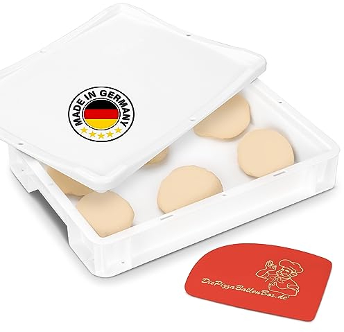RoyalFay® Pizzaballenbox – Made in Germany – Gärbox 30x40x8 cm mit Deckel – lebensmittelechte & BPA-freie Teigbox für Pizzateigballen – stapelbar & robust – (weiß)