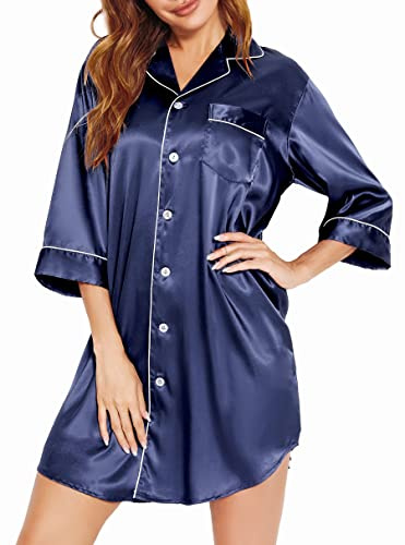 Vlazom Kort damnattlinne med knäppt framsida babydoll dam sommar kortärmad t-shirt sexig dam