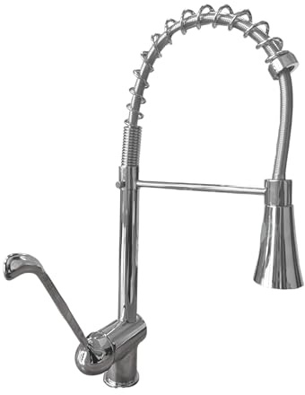 BAGNOCLIC - Miscelatore Cucina con Molla e Doccetta Estraibile | Leva Clinica per Controllo Temperatura | Canna Girevole per Massima Flessibilità, Ottone Cromato