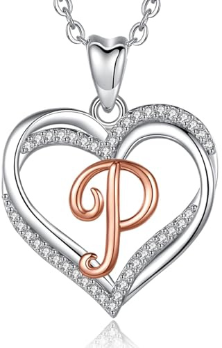INFUSEU Kette mit Buchstaben, Herz Anhanger Halskette Buchstabe A-Z Alphabet Hauptstadt Rosegold Schmuck Doppelherz Initial Neckless CZ für Frauen Romantische Damen Geschenke, 20 Zoll Kette