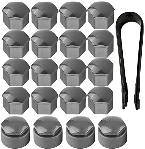 Guuzi 20 pezzi 17mm Dado Auto Ruota Mozzo Auto Vite Protezione Antifurto Tappo di Copertura (Grigio) (16 pezzi Copribulloni Ruota + 4 pezzi Copribulloni Rotondi Antifurto)
