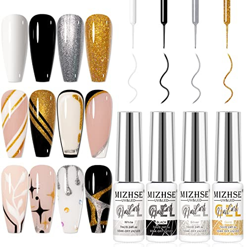MIZHSE UV Nagellack Set Metallic Gel Liner für Glitzer Chrome Nail Art