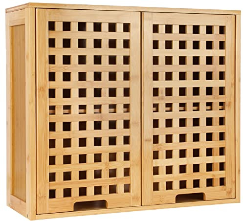 ZYBT Badezimmer-Wandschrank, Wandmontage, Medikamentenschrank, über der Toilette, Bambus-Medizin-Schränke mit Türen und Regalen, Wandaufbewahrung für Badezimmer, Küche, Wohnzimmer