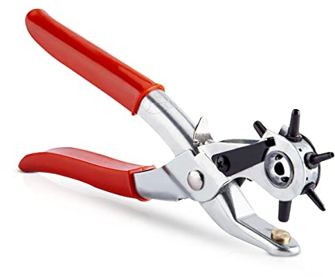 Leather Hole Punch, Belt hole puncher for leather, Revolving Craft Puncher 6 multi-sized Suitable for Belts, Bands, Straps, Watch Strap, Pet Collars, Cards, Saddles, Shoes, Cards