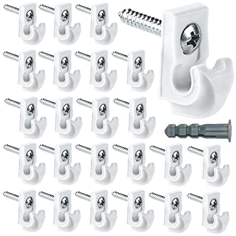 24 Pack White Down Wall Clip Closet Shelves Clips Wire Shelf Loop Clip Plastic Wire Shelf Brackets Included Clips Screws and Expansion Tubes for Wire Closet Shelving