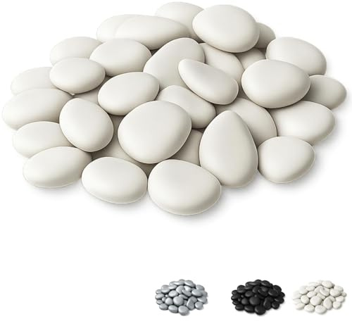 Virsus Sassi Decorativi in plastica per vasi, Vari Colori, Circa 80 sassi, misura 2-5 cm, angoli arrotondati, superficie 25x25cm, pietre finte per decorazione giardino, Vaso fiori, acquario (Bianco)