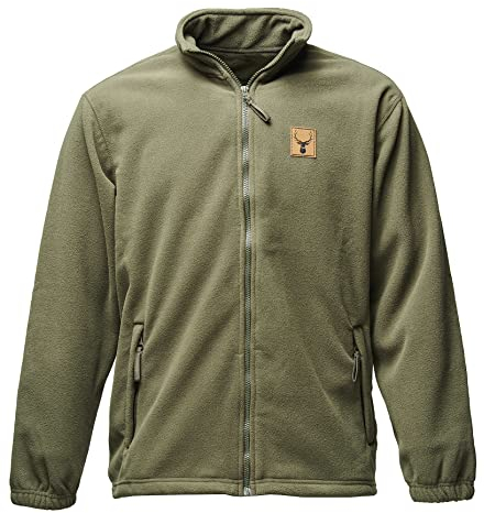 Baddery Fleecejacke Herren - Hirsch (Leder-Patch) Jägerjacke - Jagdjacke Männer - Geschenk für Jäger - Kleidung Jagd Zubehör (Fleecejacke Army XL)