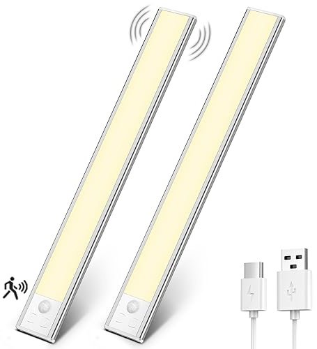 OUILA Led Unterbauleuchte küche Schrankbeleuchtung mit Bewegungsmelder 31cm Ultradünnes dimmbar LED Sensor Licht Aufladbare Kabellose Unterbauleiste Schranklicht Lichtleiste Nachtlampe, Warmes Licht