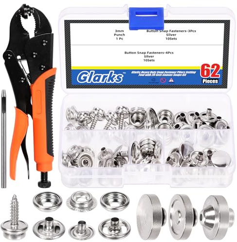 Glarks Heavy Duty Snap Fastener Pliers Snap Setter Tool with 70Pcs 20 Sets Stainless Steel Marine Grade Boat Cover Snap Button Fastener Kit for Repairing Boat Covers, Canvas, Tarp and Fabric