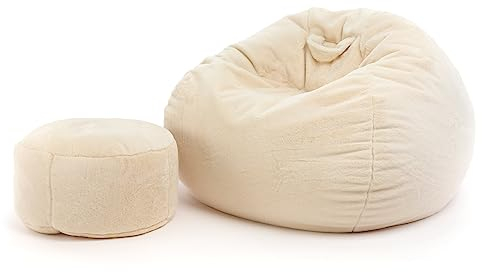 Ecopuf Yeti Sitzsack mit abnehmbarem Bezug, XL, Sitzsack aus weichem Kunstfell, mit Fußstütze und praktischem Griff, Maße 100 x 50 cm