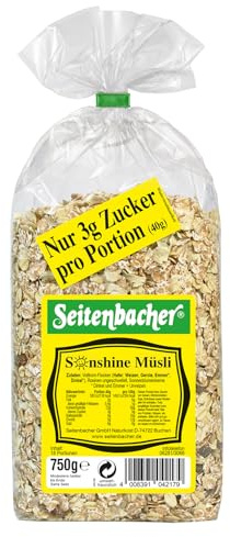 Seitenbacher Sunshine Müsli I 5 Vollkorngetreide Sorten I ohne zugesetzes Zucker I ohne zugesetztes Fett I (3 x 750 g)