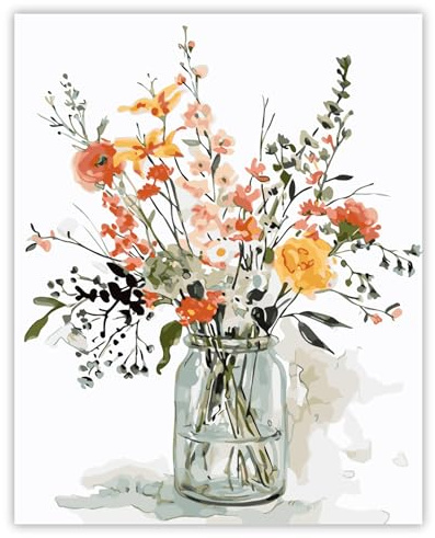TARATH Kit de peinture par numéros pour adultes - Motif fleur adulte - Peinture à l'huile - Pour la décoration de la maison - Sans cadre - 40 x 50 cm