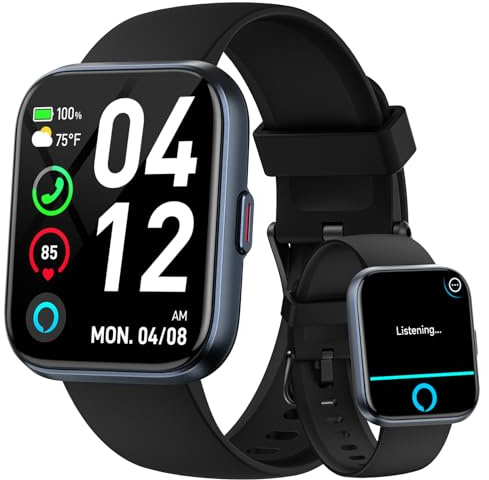 Smart Watches for Men Android & iPhone, 1.8 Alexa Built-in Smartwatches Fitness Tracker Watch with Bluetooth Calls, IP68 Waterproof, Heart Rate/Sleep/SpO2 Monitor, 110 Sport Modes - Black