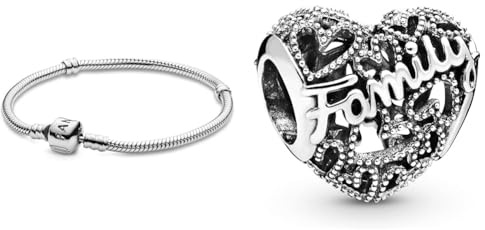 PANDORA Pulsera 590702HV-18 Mujer Plata Inscripción & Charm 798571C00 Plata Mujer Corazón Familiar