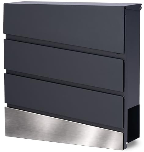 Verda Briefkasten mit Zeitungsfach, Postkasten Designer Wandbriefkasten mit Edelstahl, Schloss unter dem Deckel versteckt, 2X Schlüssel Zeitungsrolle, modern SN3714-1