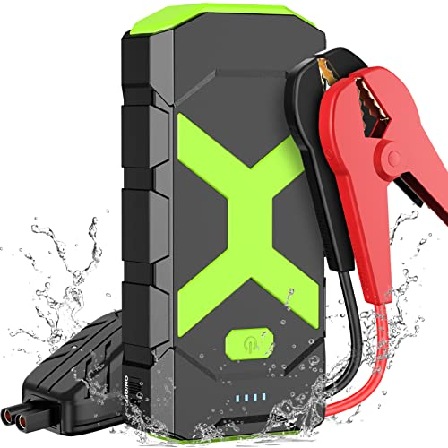 POWKEY Starthilfe Powerbank für pkw, 2000A Jump Starter für 8.0L Benzin/6.0L Diesel,12V Booster Auto Starthilfe mit LED und 2 USB-Ausgänge (Grün)