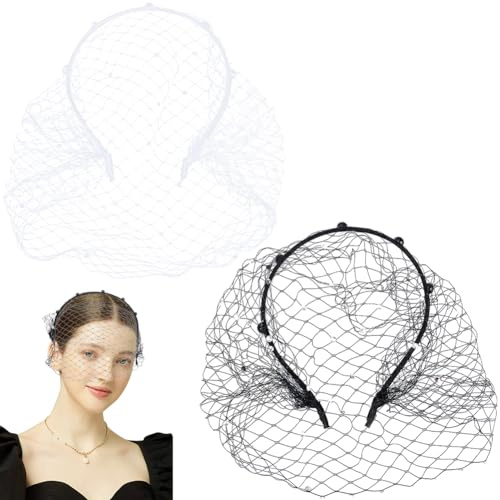 GORGECRAFT 2 Farben 1920s Flapper Fascinator Mesh Schleier Stirnband Funkelnde Kristall Strass Pailletten Braut Hochzeit Teeparty Spitzenkopfschmuck Kopfschmuck Mit Schwarzem Haarreifen Schwarz Weiß
