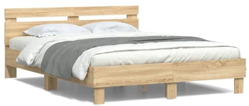 ShGaxin Bettgestell mit Kopfteil LED-Beleuchtung Sonoma-Eiche 150x200cm, Bett, Bed Frame, Familienbett, Bettrahmen, Bett Gestell, Bett Rahmengestell, Schlafzimmer Bett - 3207541