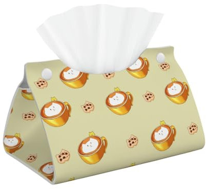 Taschentuchbox-Abdeckung, doppelseitig, Leder, für Schreibtisch, Zuhause, Spa, Büro, Badezimmer, Schlafzimmer, Schminktisch, Nachttisch, Auto, Cartoon-Katze, Kaffee-Muster